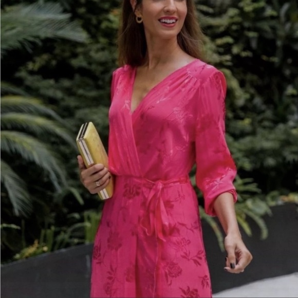 NWT Zara hot pink Jaquard wrap dress - Picture 5 of 7